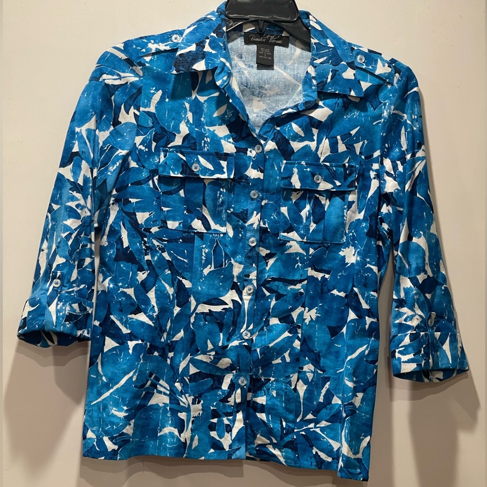 Brandon Thomas Blue and White Linen Blend Fabric